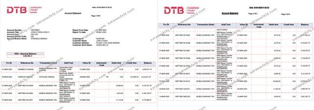 Kenya Diamond Trust Bank account statement Word and PDF template, 2 pages